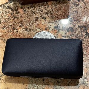 Carlo Fellini Navy Blue evening Bag with Silver shoulder Strap Rhinestone Clasp